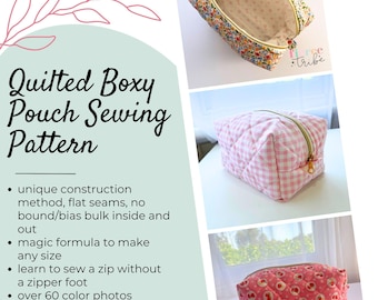 Quilted Boxy Pouch Sewing Pattern | Unique Flat Seam Construction | Magic Formula Size