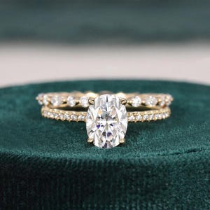 3 Ct Oval Cut Solitaire Moissanite Wedding Ring Set, Moissanite Engagement Ring Set, Bridal Set, 14k Gold Ring For Women Set