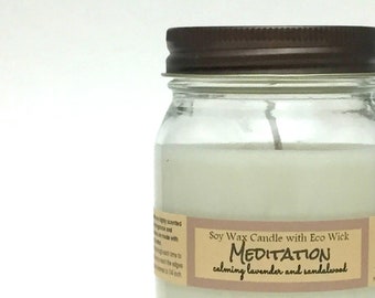 Sandalwood Lavender Soy Candle / Hand Poured Candle in Mason Jar / MEDITATION candles