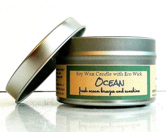 OCEAN Soy Scented Candle in a Mason Jar or Tin / Hand Poured Soy Candles