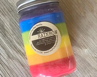 Rainbow Candle / Soy Candle with 6 colorful layers of scent / Hand Poured Great Christmas Gift