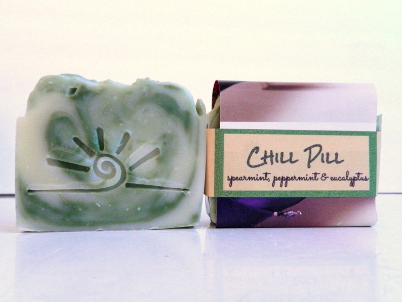 CHILL PILL Essential Oil Soap / Homemade Soap Bar / All Natural Green Mint Soap image 4