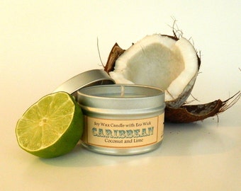 Coconut Lime Soy Candle / scented aromatherapy vegan candle soy tin candles 6oz