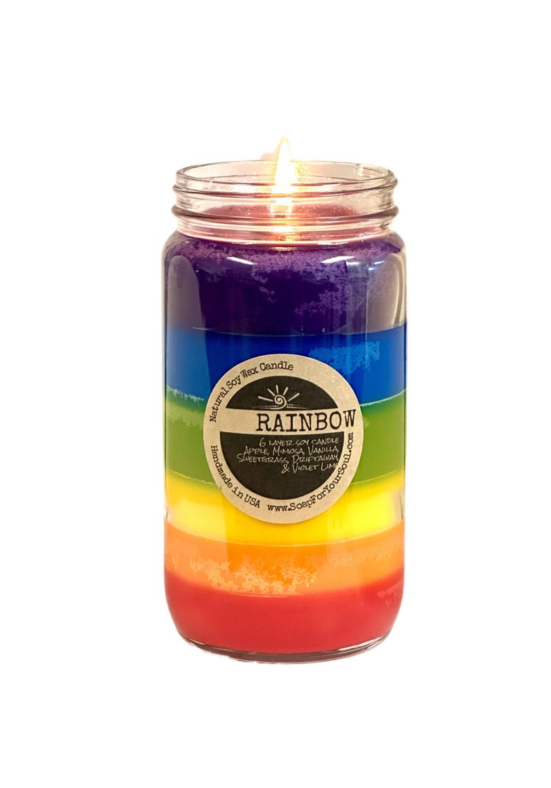 Rainbow Candle / Soy Candle with 6 colorful layers of scent / Hand Poured Great Gift image 5