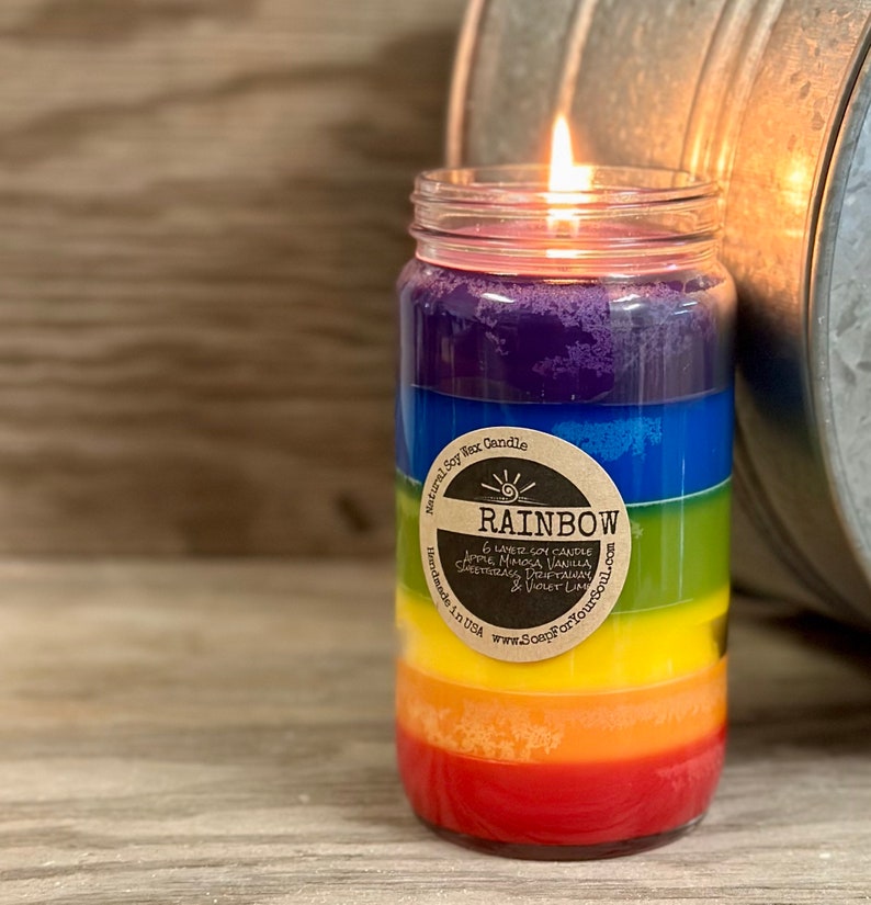 Rainbow Candle / Soy Candle with 6 colorful layers of scent / Hand Poured Great Gift image 2