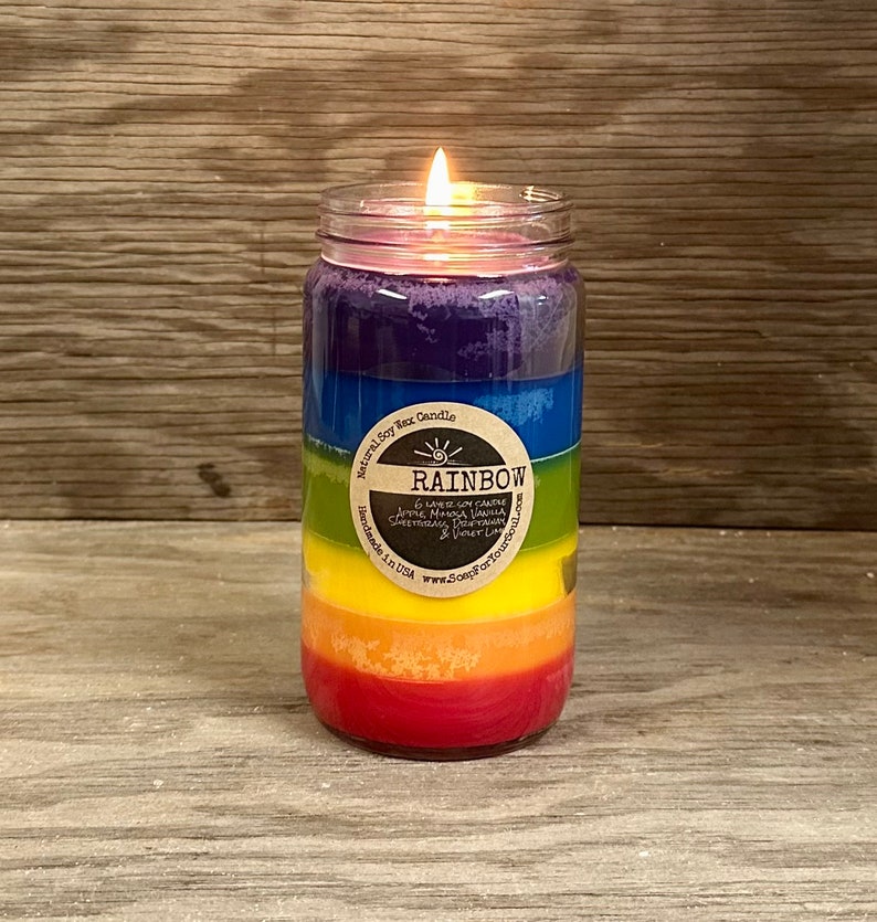 Rainbow Candle / Soy Candle with 6 colorful layers of scent / Hand Poured Great Gift image 7