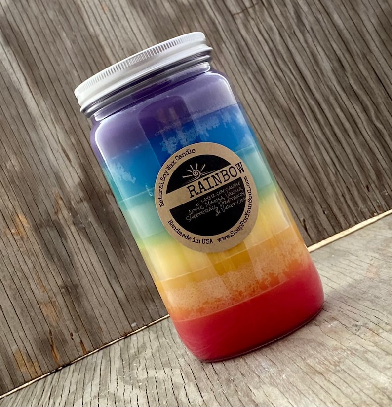 Rainbow Candle / Soy Candle with 6 colorful layers of scent / Hand Poured Great Gift image 4