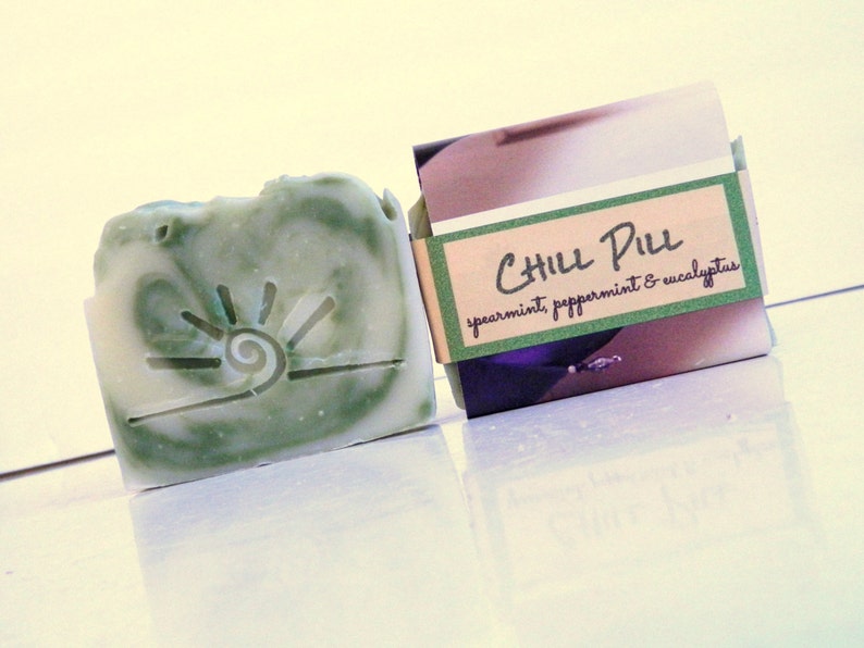 CHILL PILL Essential Oil Soap / Homemade Soap Bar / All Natural Green Mint Soap image 1