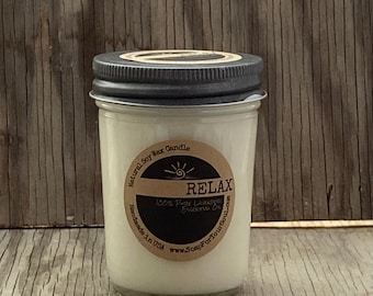 RELAX - Lavender Essential Oil Soy Candle 8 oz Jar