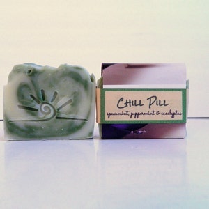 CHILL PILL Essential Oil Soap / Homemade Soap Bar / All Natural Green Mint Soap image 3