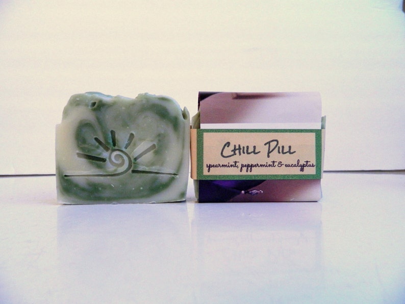 CHILL PILL Essential Oil Soap / Homemade Soap Bar / All Natural Green Mint Soap image 3