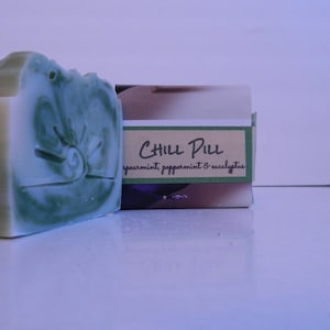 CHILL PILL Essential Oil Soap / Homemade Soap Bar / All Natural Green Mint Soap image 2