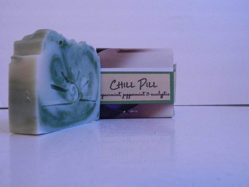 CHILL PILL Essential Oil Soap / Homemade Soap Bar / All Natural Green Mint Soap image 2