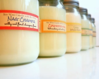 Hand Poured Soy Candle Gift -Mason Jar Candles -  YOU CHOOSE scents Great Holiday Gifts Free Shipping on 50 +