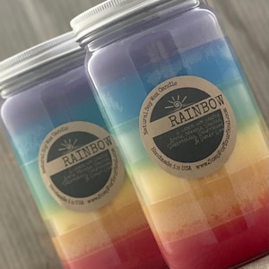 Rainbow Candle / Soy Candle with 6 colorful layers of scent / Hand Poured Great Gift image 1