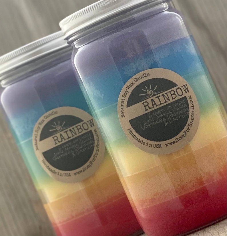 Rainbow Candle / Soy Candle with 6 colorful layers of scent / Hand Poured Great Gift image 1