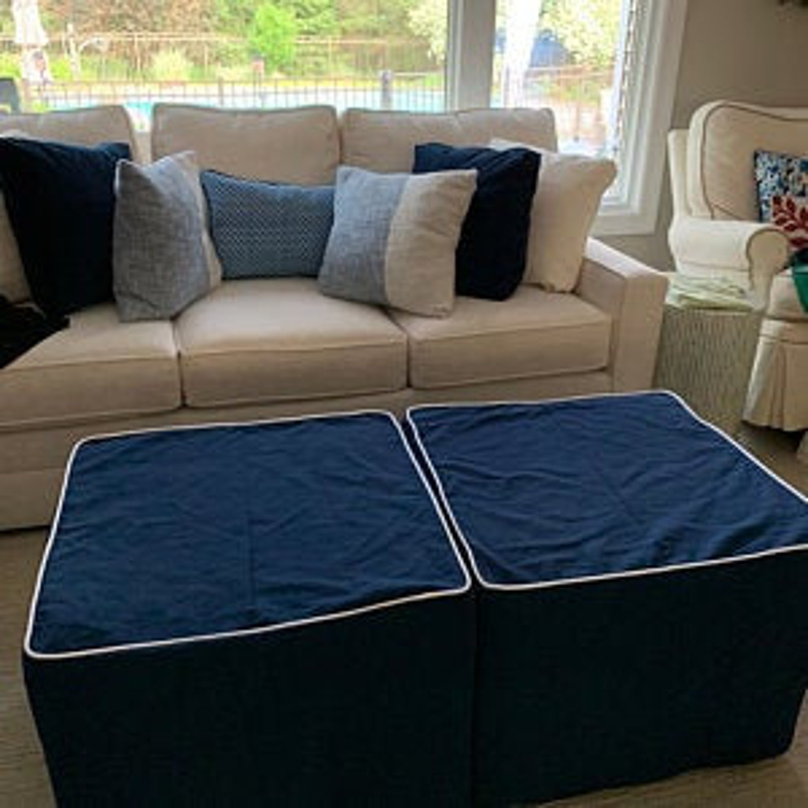 Cube Slipcover with Welt Cord Small Ottoman Cover Cube Cover Etsy