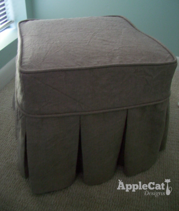 Ottoman Slipcover with Box Pleat Skirts Canvas Ottoman Cover Etsy