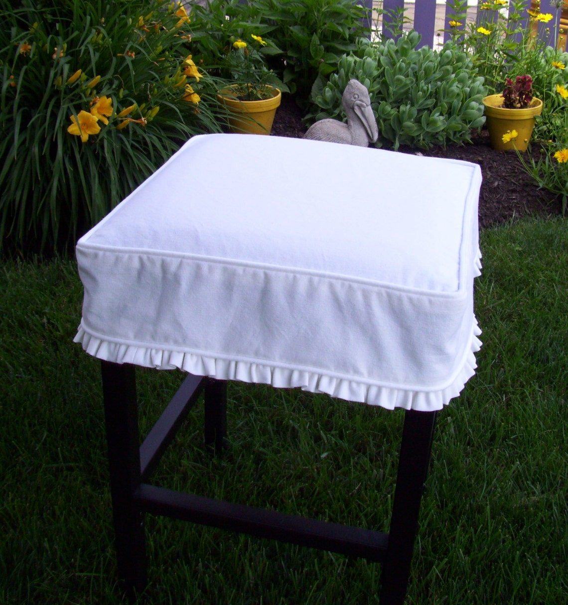 Square Barstool Slipcover with Ruffled Skirt Canvas Bar Stool Etsy