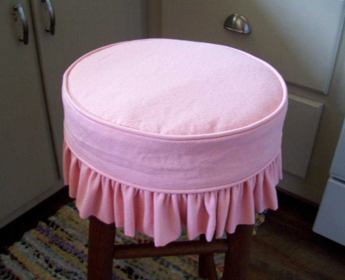 Round Bar Stool Slipcover With Ruffled Skirt Canvas Barstool Etsy