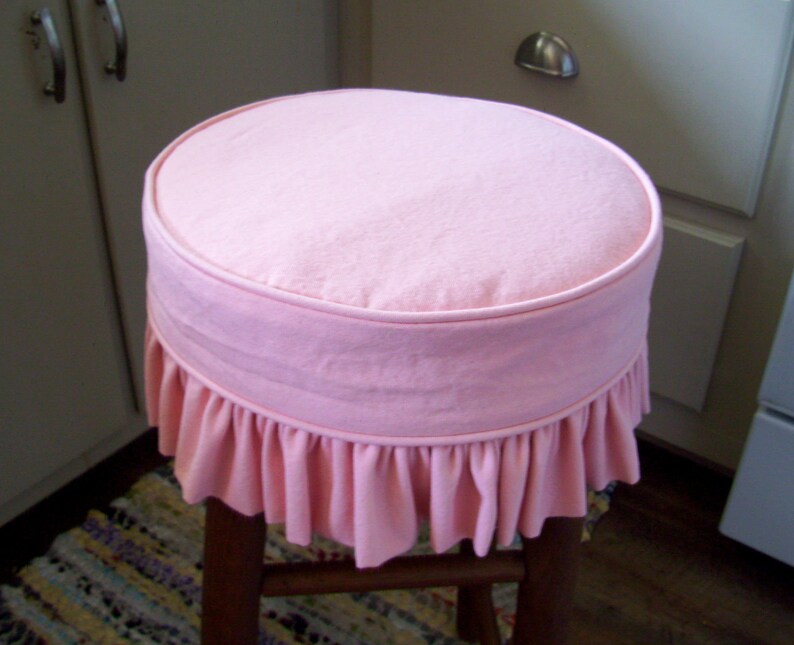 Round Bar Stool Slipcover With Ruffled Skirt Canvas Barstool Etsy