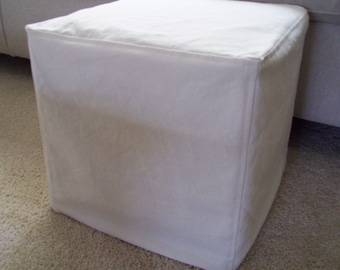 Cube Slipcover with Topstitched Seams, Small Ottoman or Footstool Cover