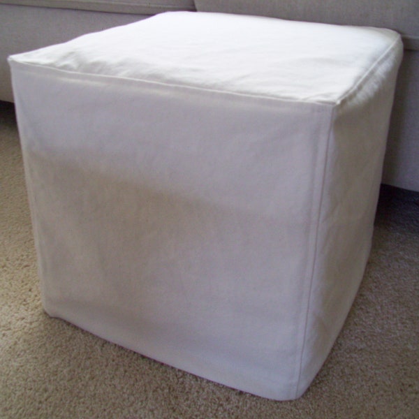 Cube Slipcover Top Stitched Seams, Small Ottoman Cover or Footstool Slipcover