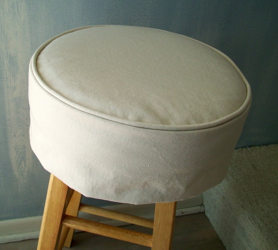 Round Seat Stool Slipcover Plush Foot Stool Pouf Cover Replacement White