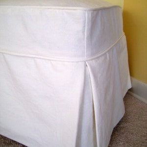 Ottoman Slipcover Tailored Skirts and Welt Cord, Washable Canvas Ottoman Cover