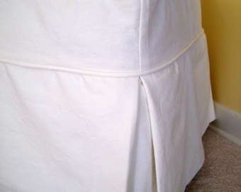 Ottoman Slipcover with Tailored Skirts and Welt Cord, Canvas Bench Cover