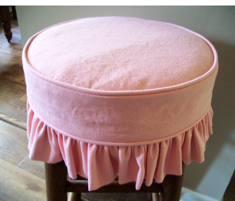 Round Bar Stool Slipcover with Ruffled Skirt Canvas Barstool Etsy