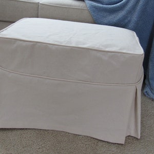 Ottoman Slipcover Tailored Skirts and Welt Cord, Washable Canvas Slipcover, Ottoman Cover