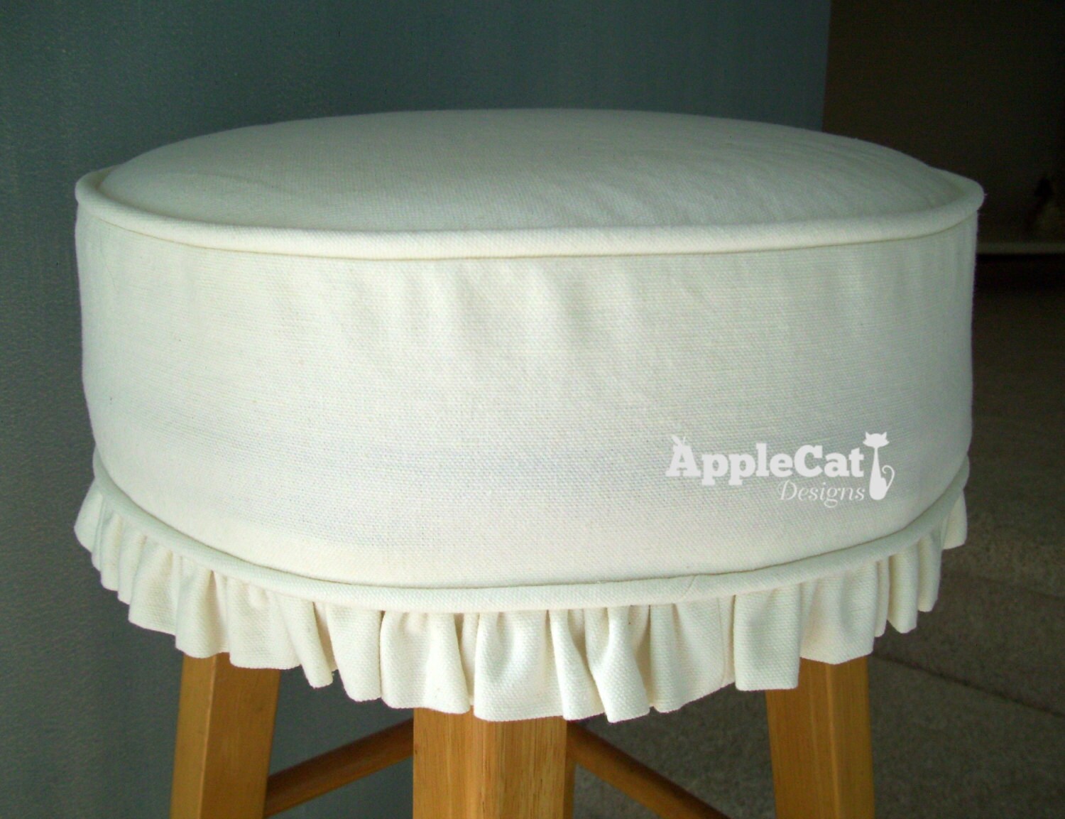 Round Barstool Slipcover with Ruffled Skirt Canvas Bar Stool Etsy