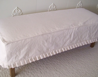 Bench Slipcover with Knife Pleat Skirts, Ottoman Cover