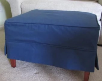 Ottoman Slipcover with Short Skirts and Welt Cord, 10 inch Tall