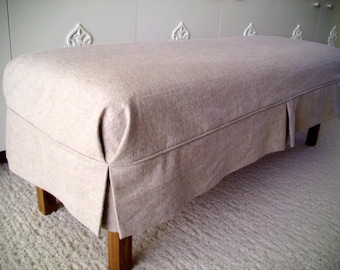 Bench Slipcover with Tailored Skirts, 10 inch Tall, Ottoman Cover