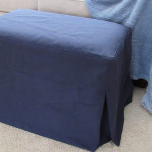 Custom Ottoman Slipcover with Top Stitched Seams and Tailored Skirts - Washable canvas slipcover