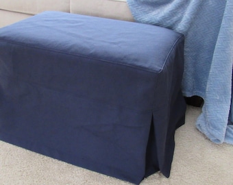 Ottoman Slipcover with Topstitched Seams and Skirts, Ottoman or Bench Cover