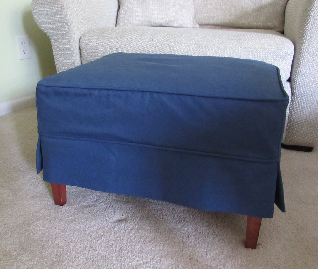 Ottoman Slipcover Short Tailored Skirts and Welt Cord, Washable Canvas