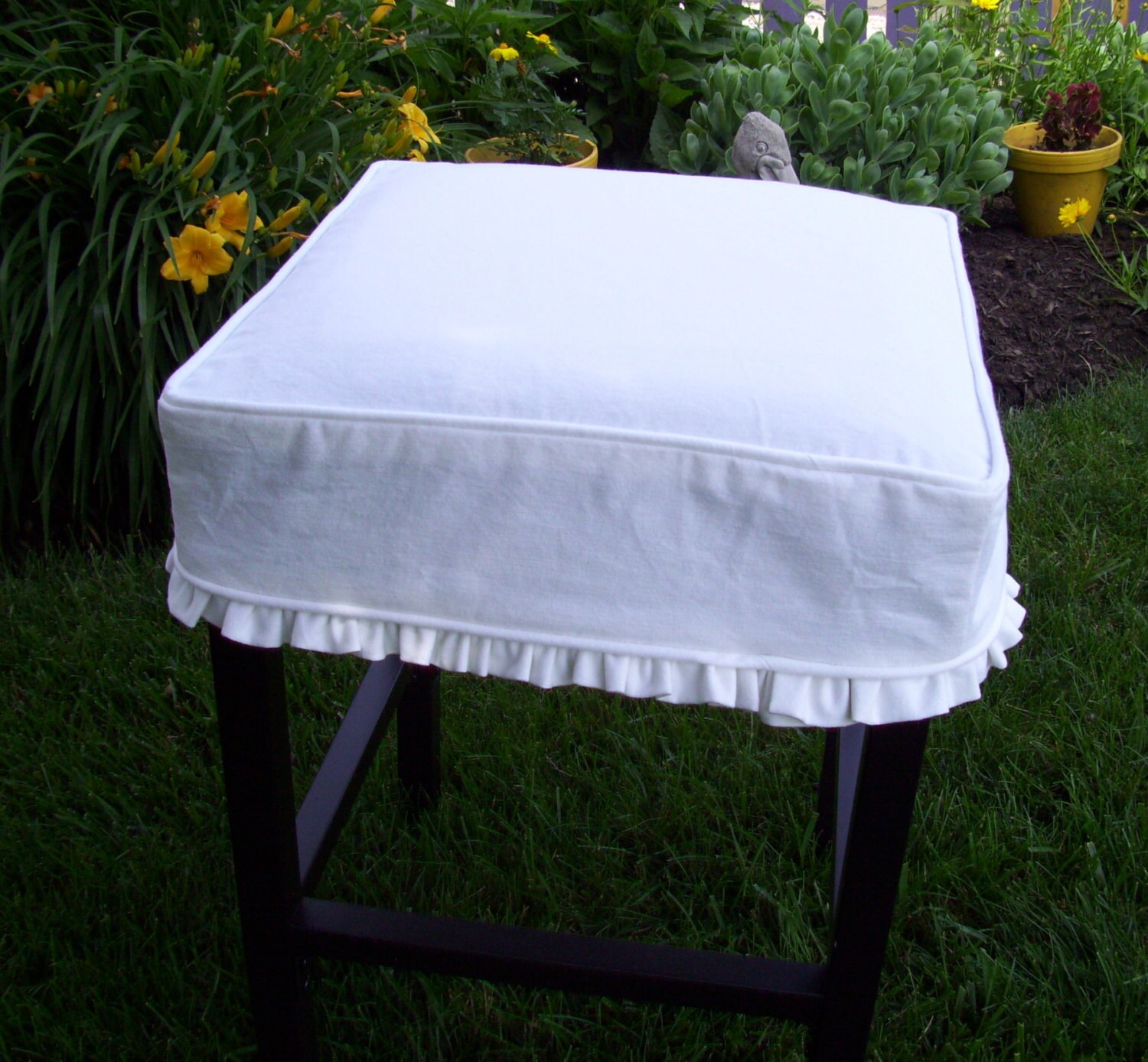 Square Barstool Slipcover With Ruffled Skirt Canvas Bar Stool Etsy