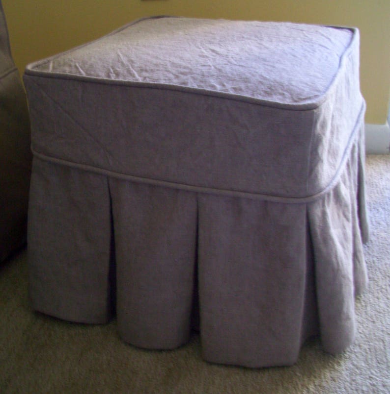 Ottoman Slipcover with Box Pleat Skirts Canvas Ottoman Cover Etsy