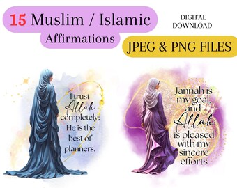 15 Islamische Affirmationen Kunst | Muslimische Frau Illustration (Digitaler Download)