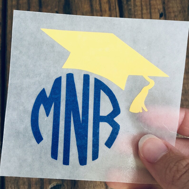 Graduation Cap Monogram Vinyl Sticker Custom Sticker Etsy