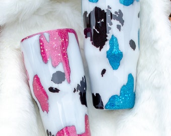 30oz Cow Print Geode - Monogram - Glitter Epoxy Tumbler