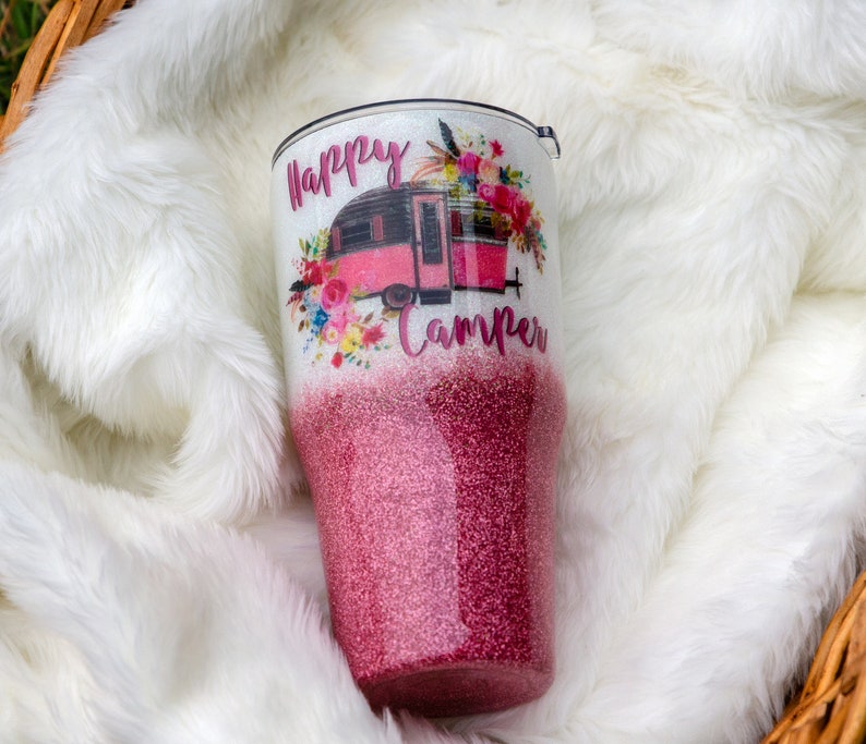 Glamping Camping Grandma Mom Happy Camper Epoxy Tumbler 20oz - Cup Customized Gift Personalized