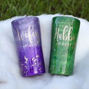 Custom Personalized Husband and Wife Epoxied Tumblers - Bride and Groom - Glitter
