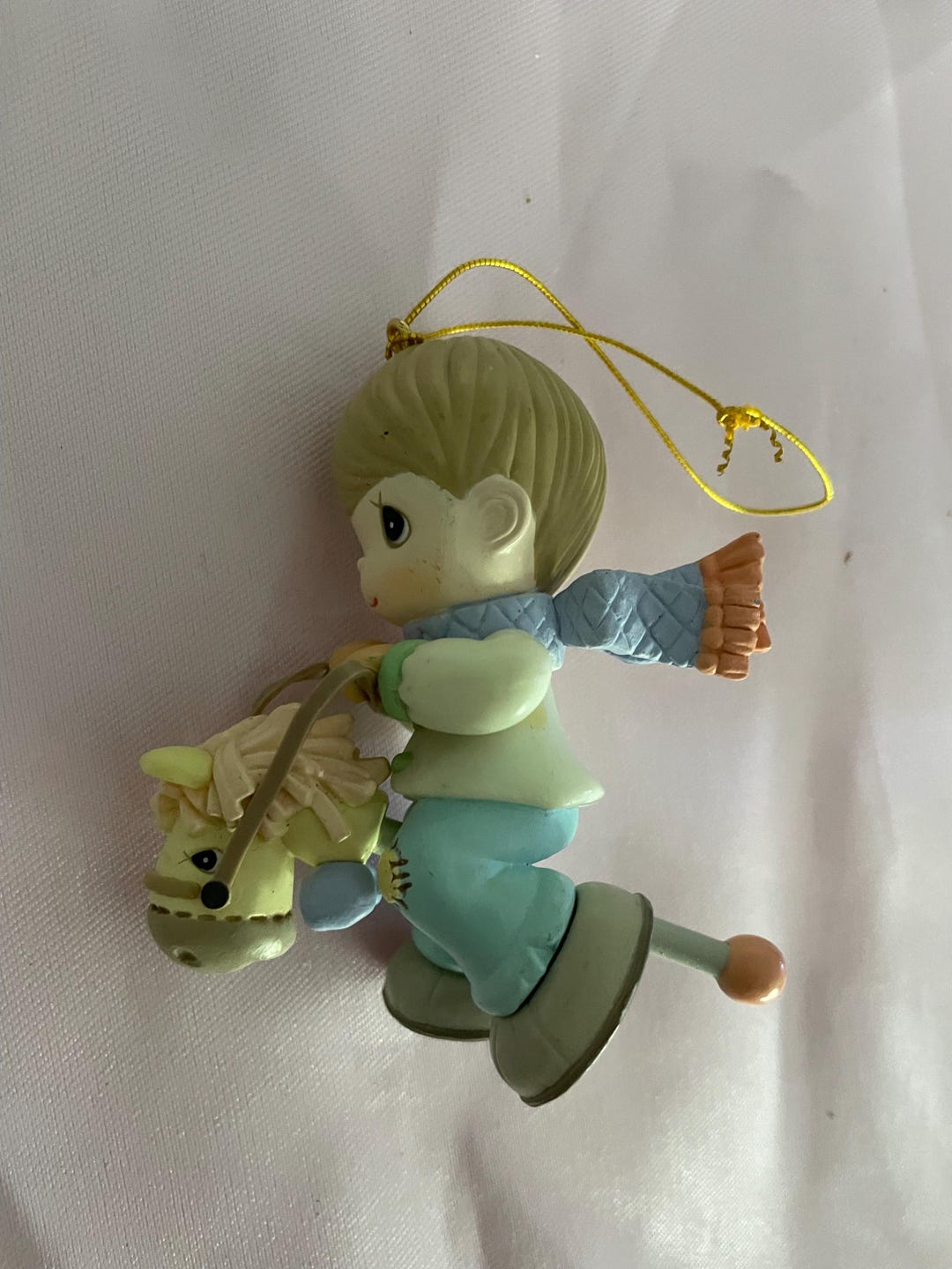 Precious Moments Collectible Christmas Ornament • 1995 Boy Riding Stick ...