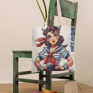 Nauti Girl トートバッグ - 生意気なフェミニストのホリデーギフト、女性のエンパワーメントのプレゼント、ガールズ、スパイシーなデザイン、かわいいトート、ショッピングバッグ、ショルダー