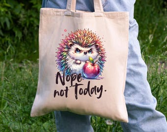 Igel Zitat Baumwollleinen-Einkaufstasche, lustige Tote, Öko-Einkaufstasche, niedliche Tiertasche, Geschenk für Igel-Liebhaber, täglichen Gebrauch