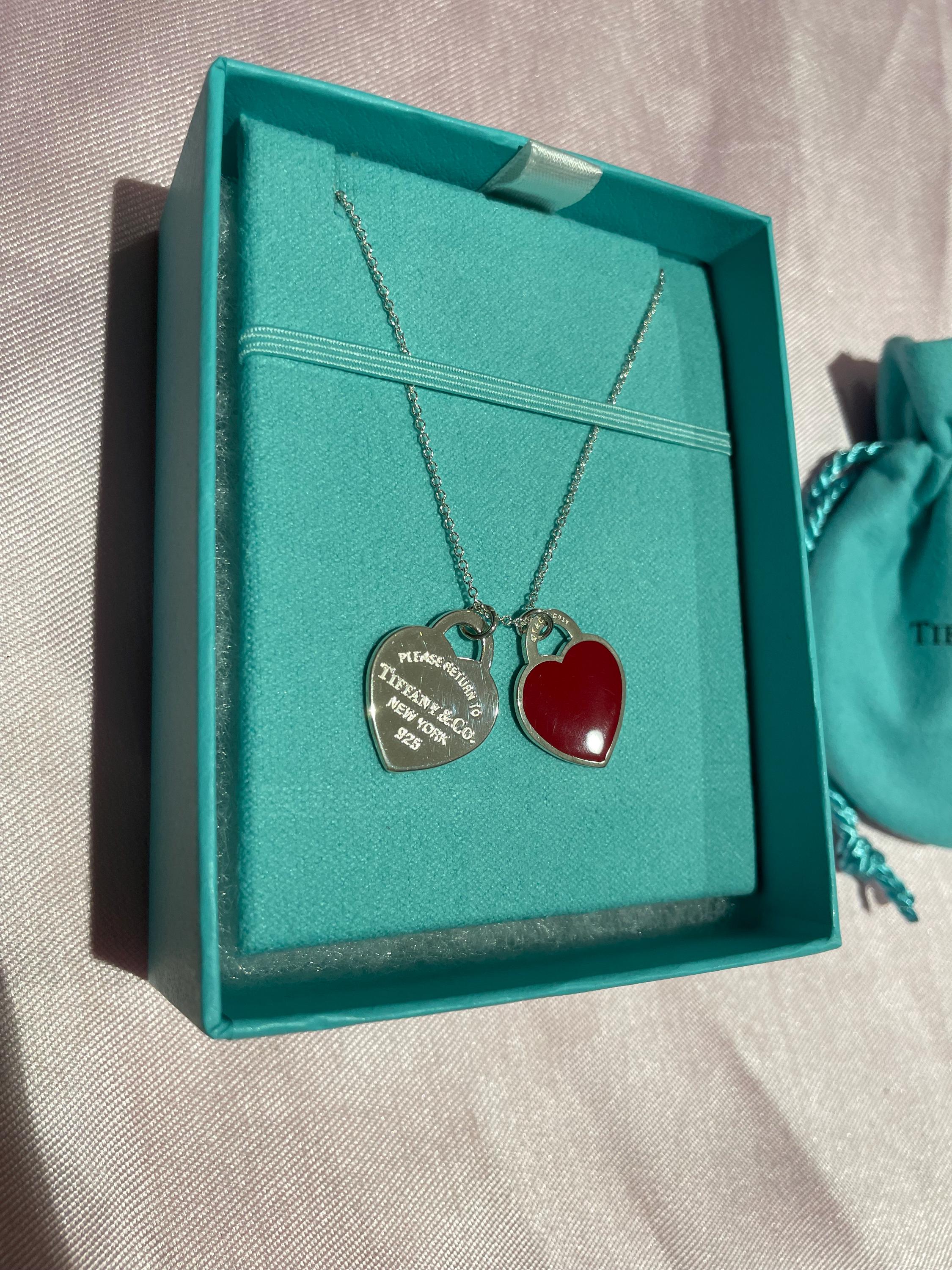 Return to Tiffany Double Heart Pendant Necklace – Red Enamel